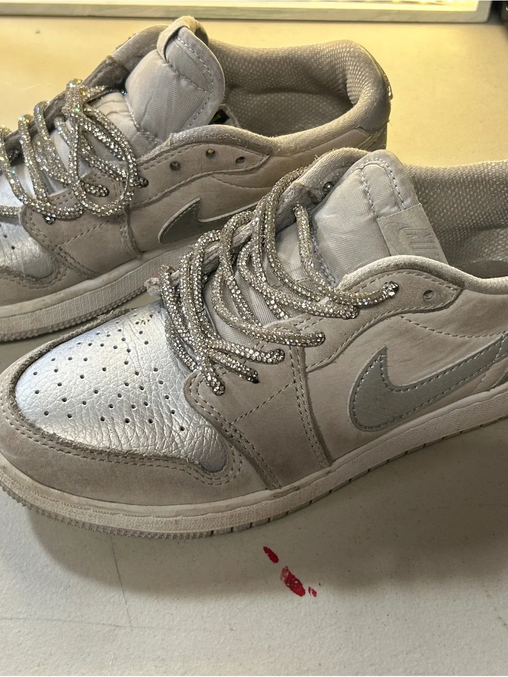 Nike Silver and Light Gray Low Top Sneakers with Sparkle Laces